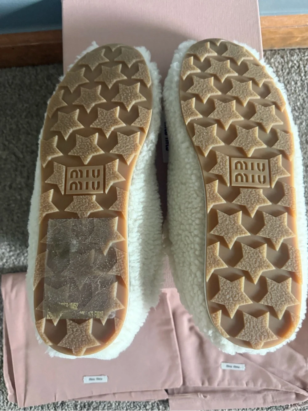 Miu Miu Cream Shearling Lace-Up Sneaker